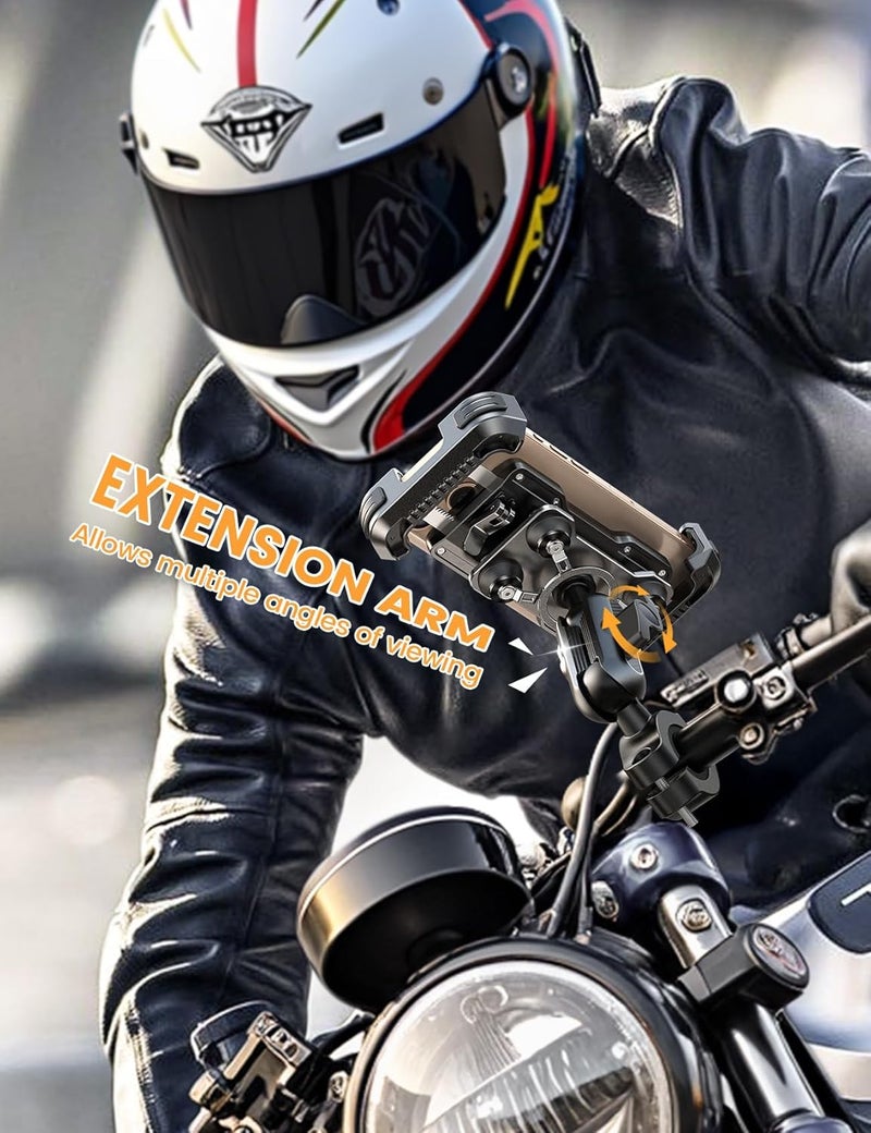 Lamicall Motorcycle Phone Mount Holder - [Metal Extension Arm] [Dual Vibration Dampener] Motorcycle Cell Phone Mount, Bike Bicycle Handlebar Phone Clamp, for iPhone 16/15/ 14 Pro Max, 4.7-6.7" Phones - Image 3